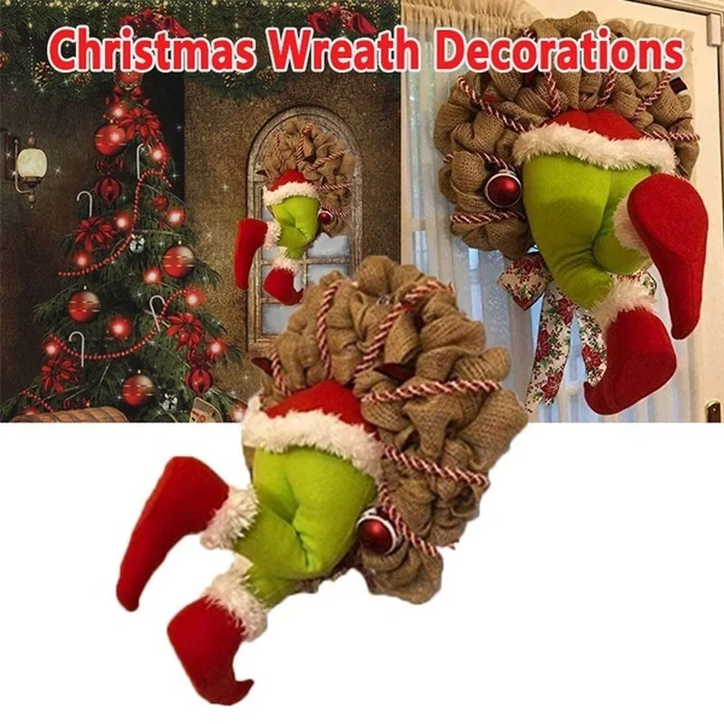 

Christmas Thief Burlap Stealer Design Home Front Door Wreath Hoop Xmas Decor New Christmas Wreath Decoration