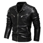 Мужская байкерская куртка из искусственной кожи, осенняя приталенная кожаная куртка