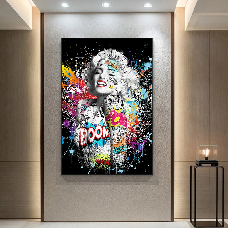 

Black White Graffiti Marilyn Monroe Art Prints Pop Art Poster Sexy Portrait Canvas Wall Pictures Street Art for Home Decor
