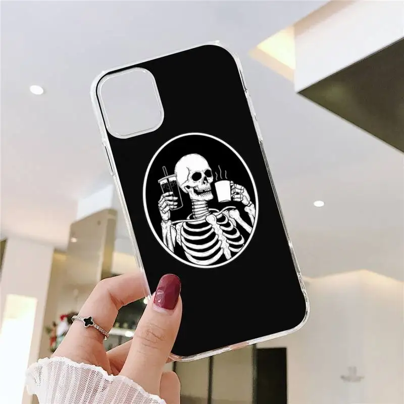 

Latte coffee Skull Tattoo Phone Case Transparent soft For iphone 5 5s 5c se 6 6s 7 8 11 12 plus mini x xs xr pro max