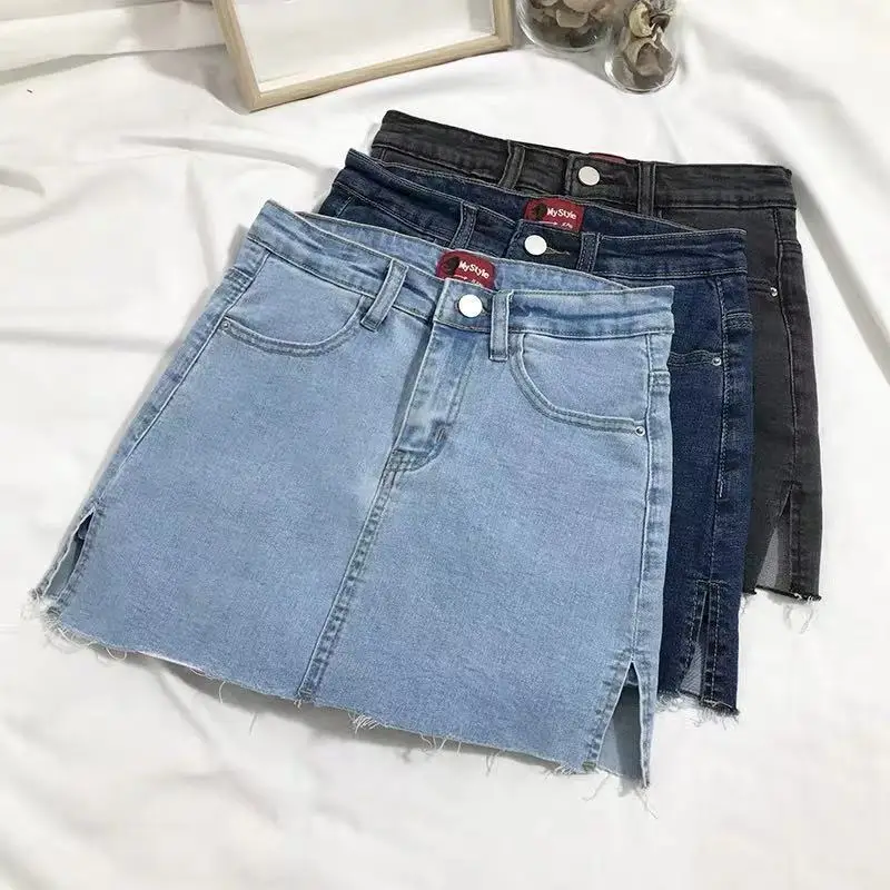 

Женская джинсовая юбка с завышенной талией, короткая юбка-трапеция с завышенной талией, юбка-кюлоты из денима, 2021