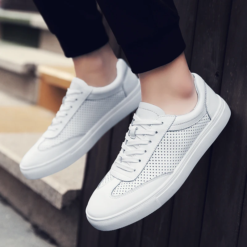 Мужская повседневная обувь из натуральной кожи черные модные удобные кроссовки