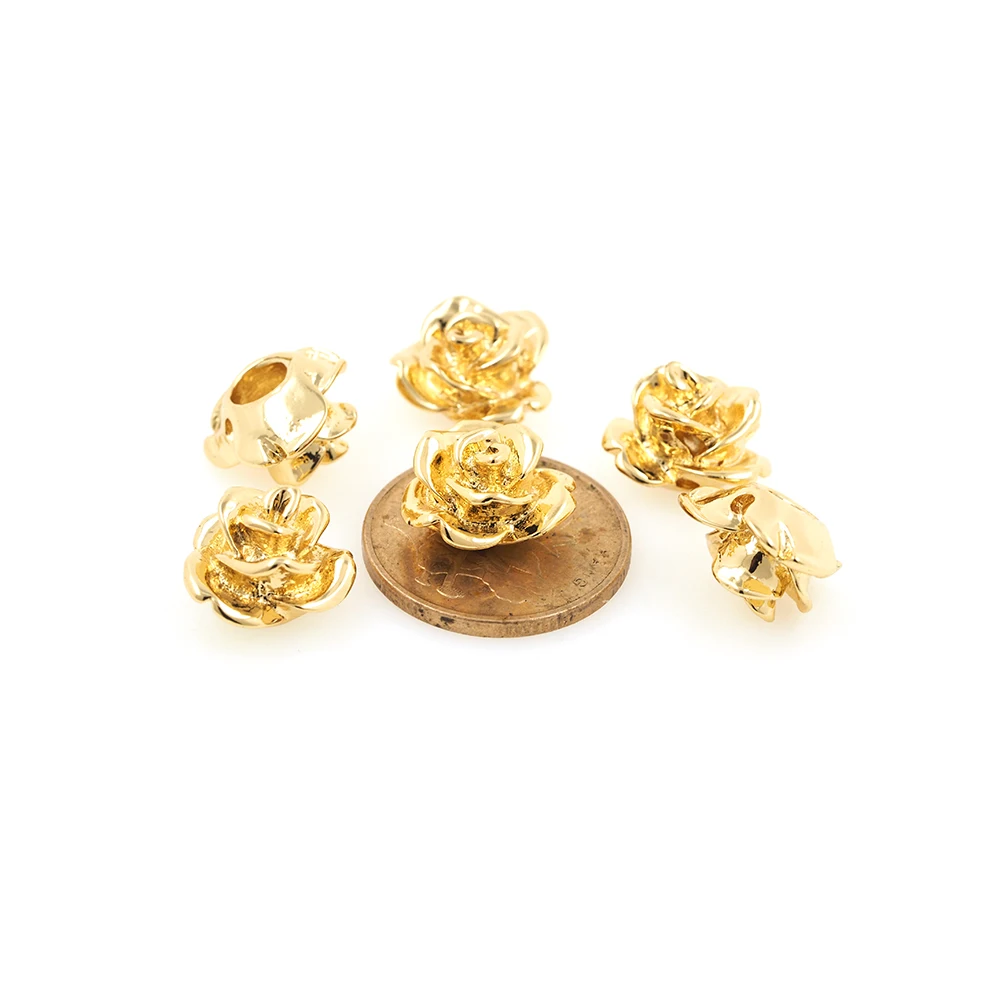

3D Rose Flower Connector Fashionable And Exquisite Gilded Brass Plant Charm DIY Jewelry Connectors For Necklace Bracelet