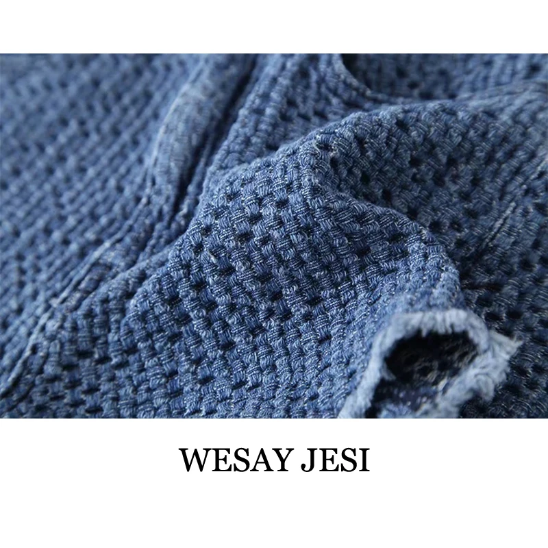 

WESAY JESI Fashion Summer Women's Denim Shorts High Waist Simple Solid Color Slim Jeans Pockets Straight Hot Shorts Streetwear