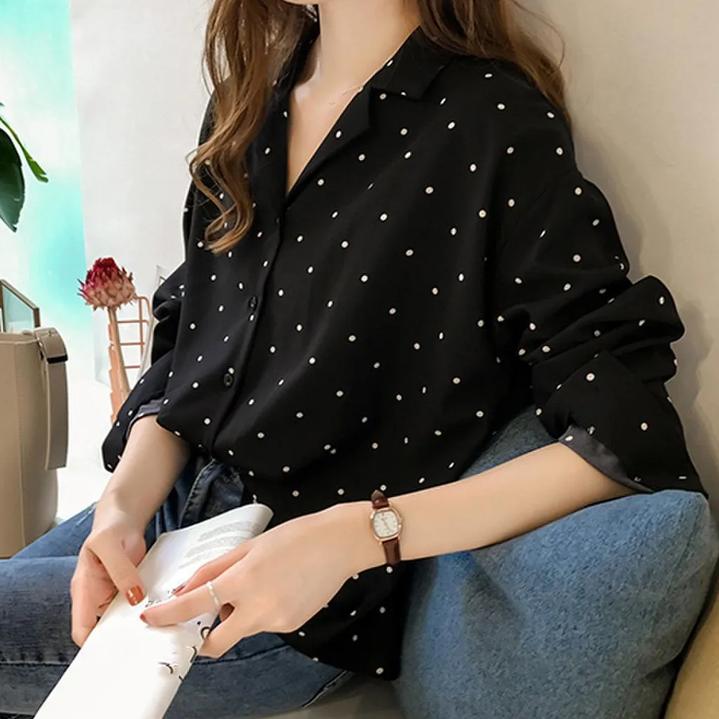 Блузка Vonda Женская Повседневная с длинным рукавом в горошек отложным воротником