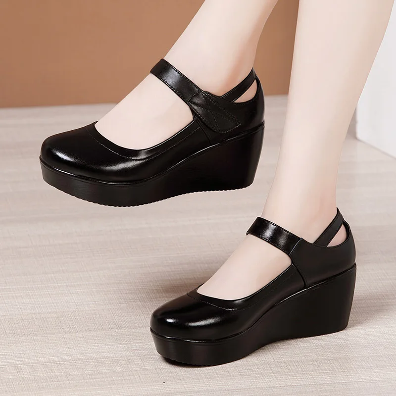 

Small Plus Size 32-43 Round Head Platform Shoes Spring 2022 Mary Janes Medium Heels Wedges Shoes Women Office Work Dance