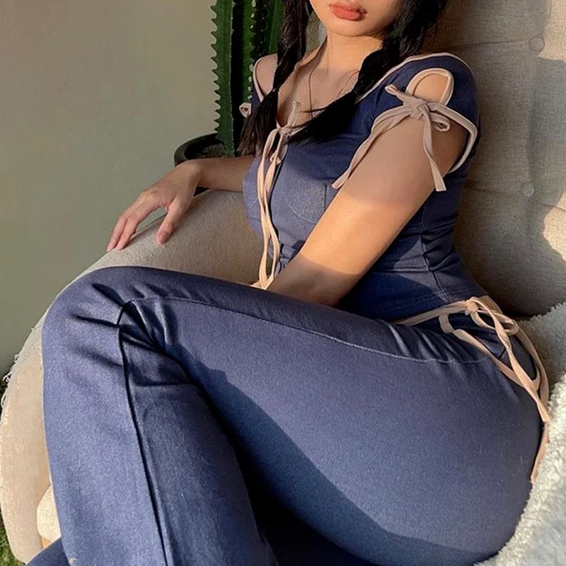 

Новый однотонный пикантный костюм из двух предметов, новый элегантный темпераментный ретро-костюм с ремешками для выращивания, повседневн...