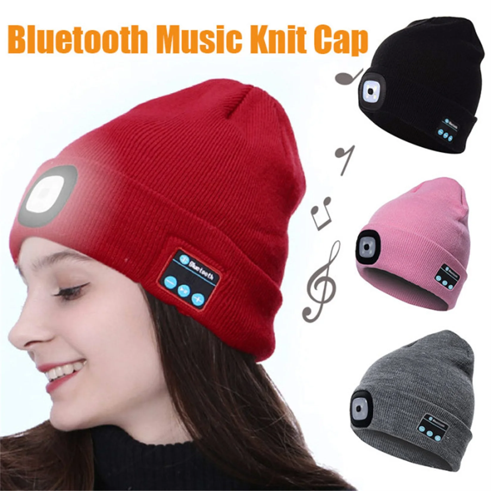 

Winter Knitted Hat With Headphones LEDlight Luminous Outdoor LED Cap Winter Soft Hip Hop Hat For Men Women Casual Beanies Bonnet