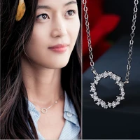 2021 korean fashion bridal wedding circle pendant necklace shining round zircon short necklace jewelry accessories for women
