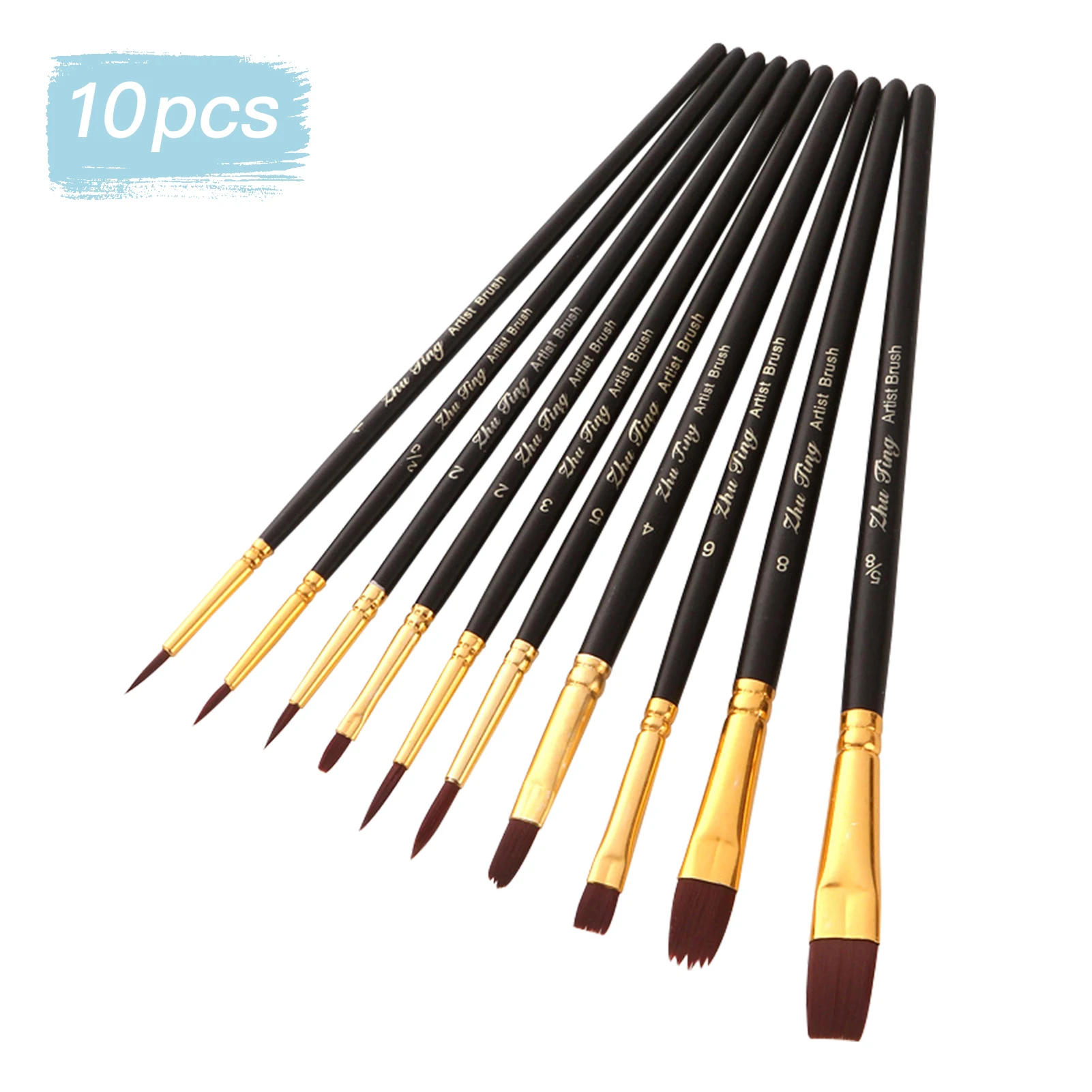 

10pcs Professional Artist Paint Brushes Set Nylon Hair Delicate Wooden Handle Paintbrushes Art Supplies Gift for Nail Body Face