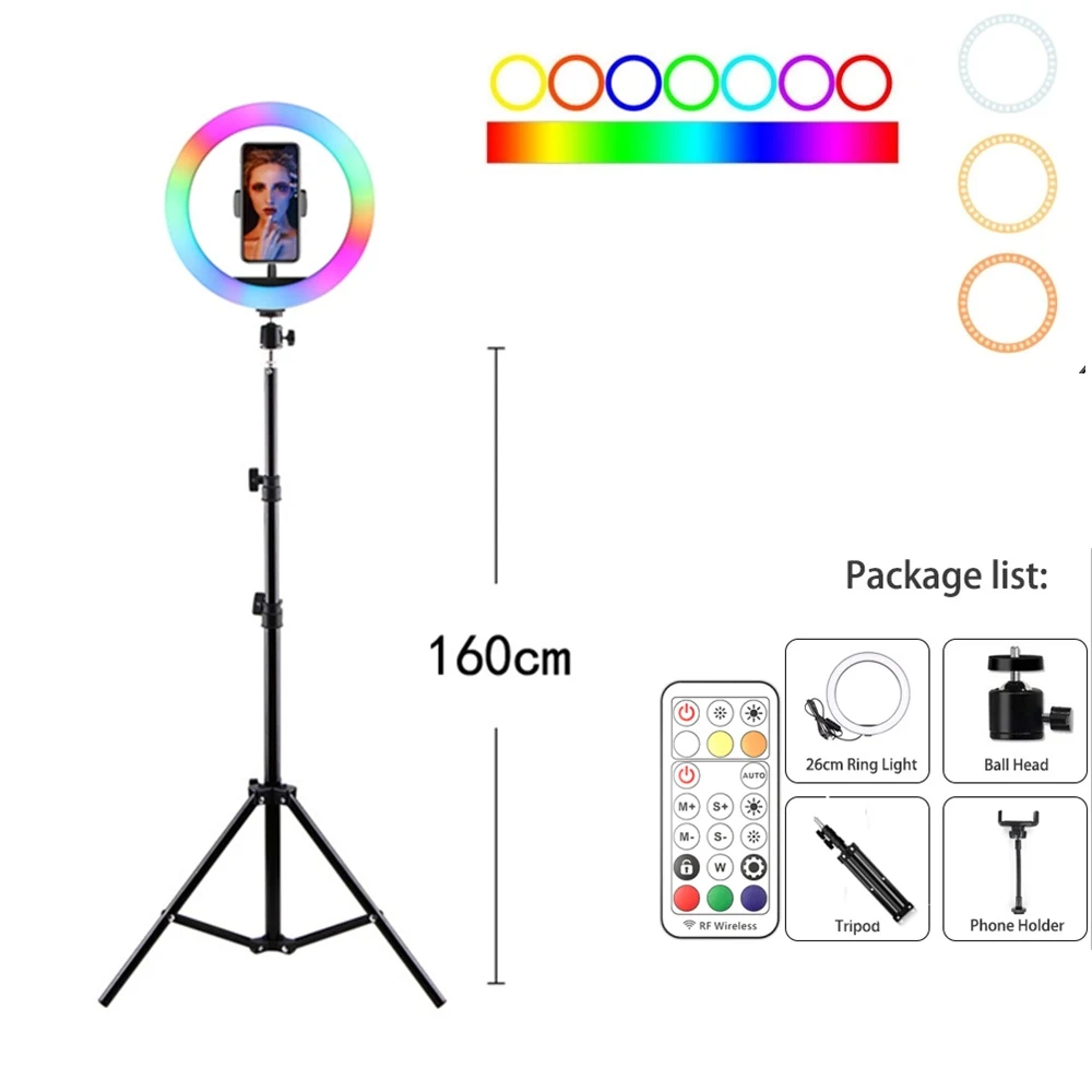 

10" 26cm RGB ring light with tripod photography lighting selfie ring light lamp for TikTok YouTube Live ringlight aro de luz