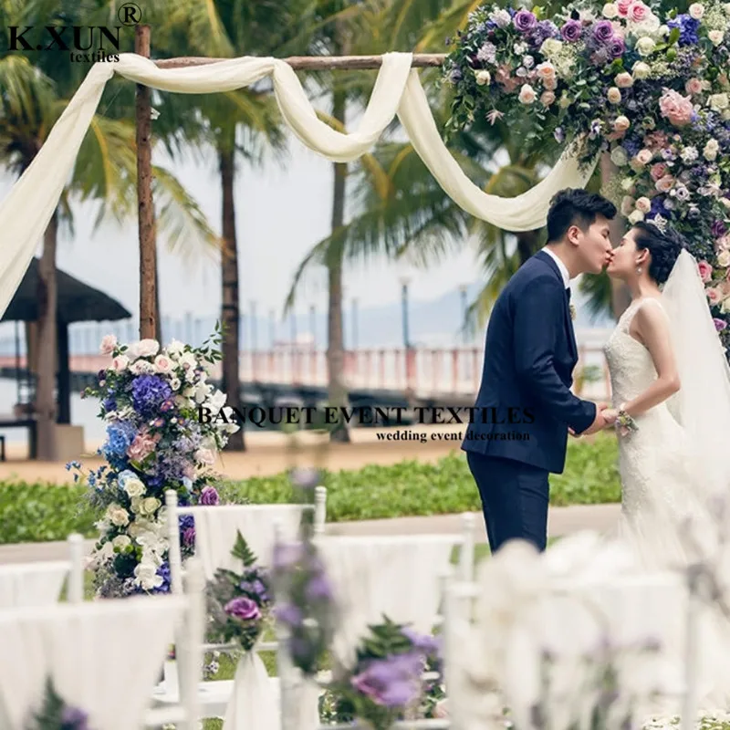 Хорошее качество вне двери Свадьба Арка фон занавеска шифоновая панель