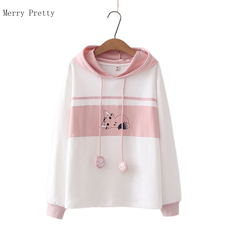 

Новинка 2021, летняя толстовка с капюшоном, Женская Повседневная Толстовка с мультяшным принтом кота, Женский пуловер из хлопка в милом стиле