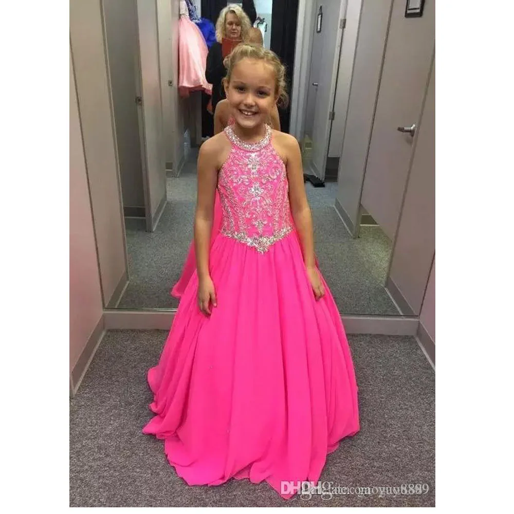 

Fuchsia Little Girls Pageant Dresses Beaded Crystals Kids Toddler Flower Prom Party Gowns for Weddings Custom Made