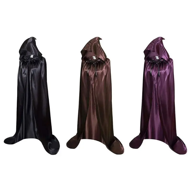 Длинная атласная накидка с капюшоном на Хэллоуин плащ ведьмы смерти костюм для