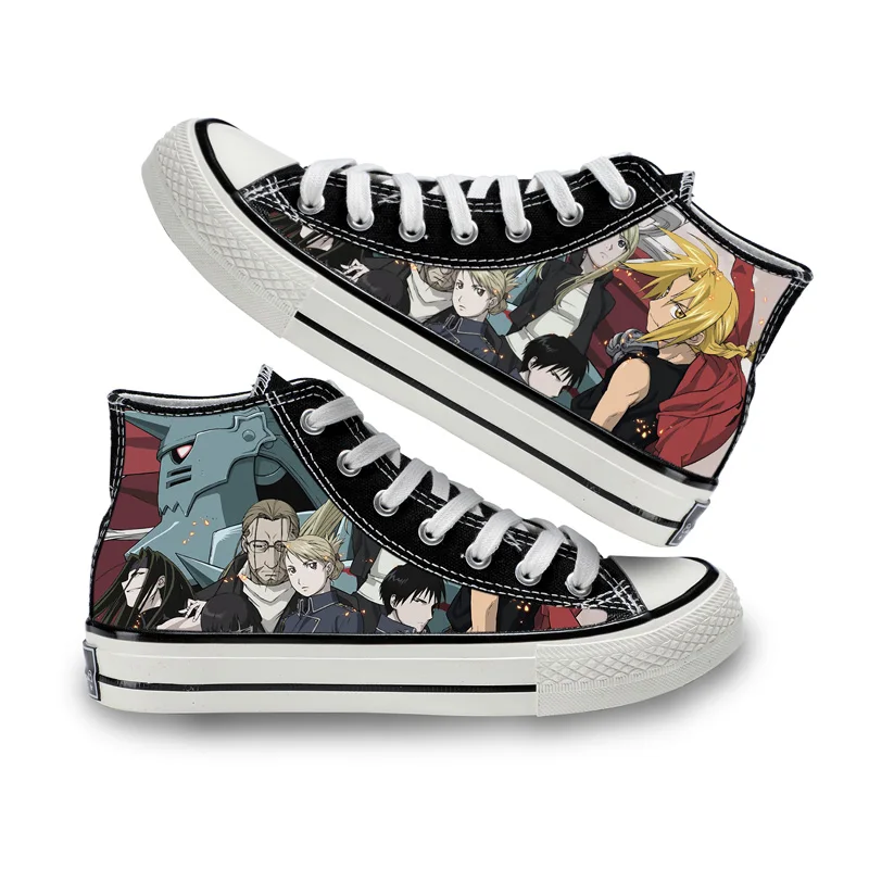 

Unisex Anime Cartoon Fullmetal Alchemist Casual Ankle Canvas Shoes Alphonse Edward Elric Flats Duck Shoes Sneakers 02