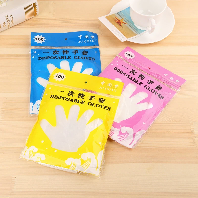 

100Pcs Food Grade Plastic Gloves Disposable HDPE Film Gloves For Food Cleaning Cooking Restaurant Kitchen Accessories