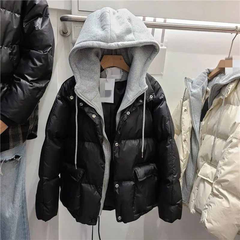 

Korean Style Winter Jacket Women Stand Collar Solid Black Streetwear Oversized Winter Parka Frau Jacke Women's Clothing