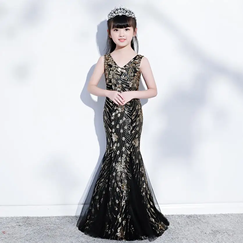 Платье Русалочки с блестками для девочек Новинка 2020 года Детское праздничное