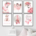 Балетная девочка Фламинго цветок палатка Корона детская настенная живопись холст скандинавские постеры и принты настенные картины декор для детской комнаты