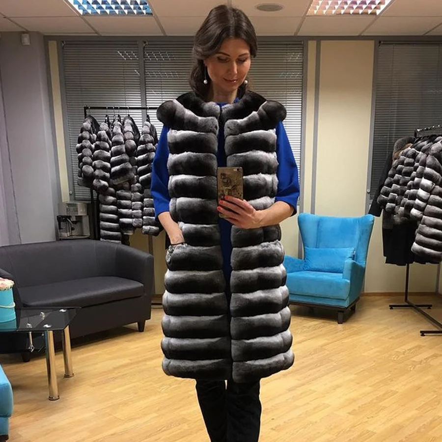 Winter Fashion Fur Vest Coat Chinchilla Color Jacket Women Real Rex Rabbit Fur Outwear Hot Style