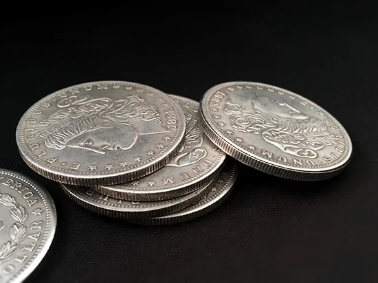 Morgan Dollar Shell and Coin Set(5 монет+ 1 голова оболочки+ 1 хвост оболочки) магические трюки крупным планом иллюзии трюк Prop Coin Magia