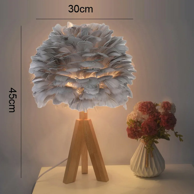 

Feather Bedside Dimmable Table Lamp Goose Feather Lamp Beside Lamp E27 Lights Bedroom Living Room Wedding Birthday Desk Lamp