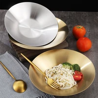 stainless steel round dinner plates for food salad ramen noodles bowls kitchen tableware western cake steak tray serving dish