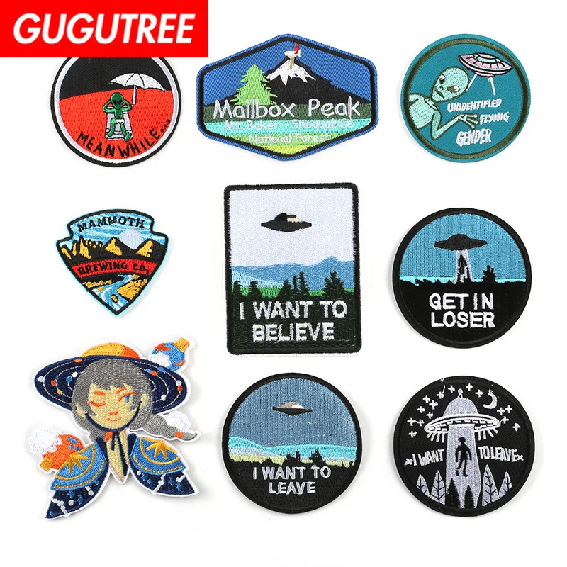 GUGUTREE Вышивка Звезда НЛО девушка патч значки с героями мультфильмов аппликация