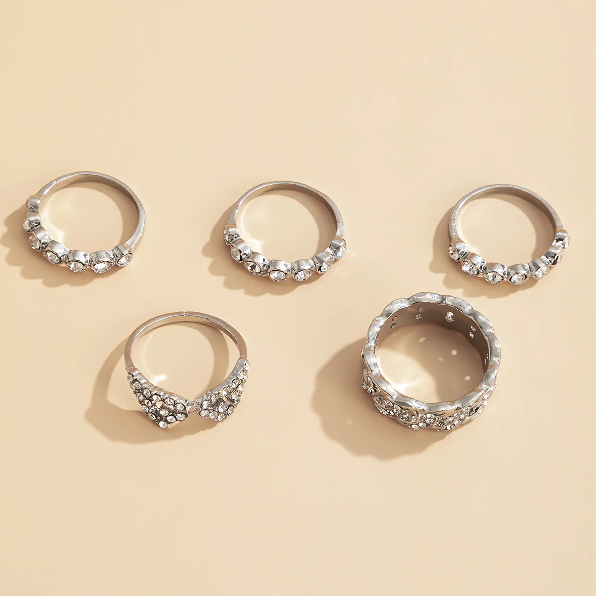 

5Pcs Vintage Crystal Geometric Joint Ring Set for Women Luxury Chains Eyes Design Ring Shiny Wedding Party Rings Jewelry Charm