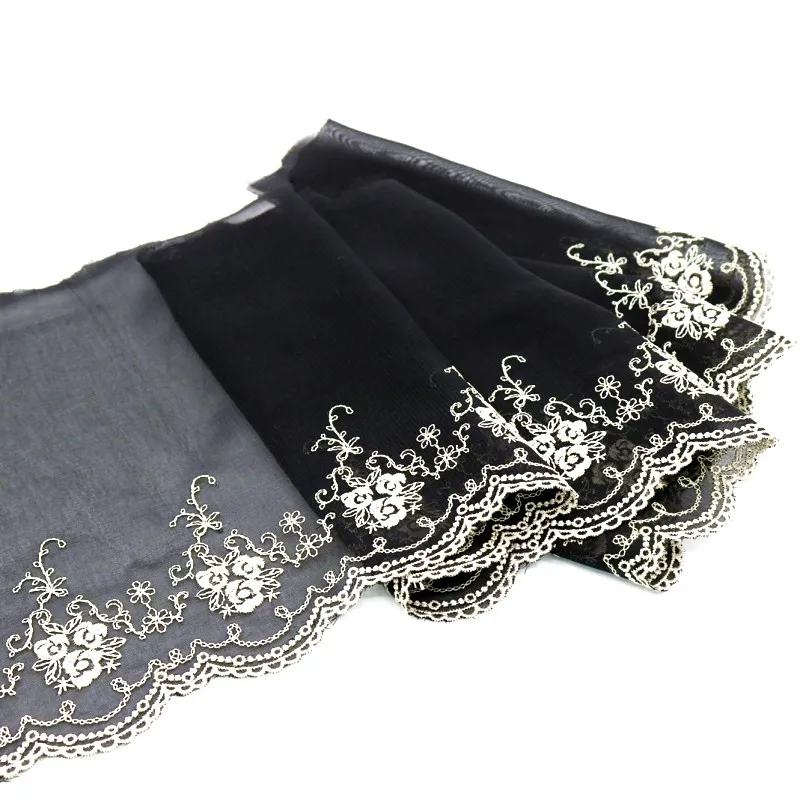 1 м дешевая черная кружевная лента 22 см шифоновая ткань с вышивкой Швейные