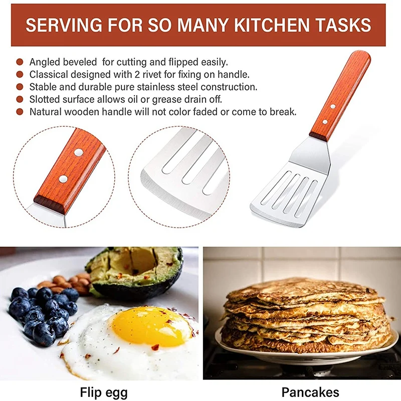 

2 Pieces Slotted Fish Spatula,Wide Thin Kitchen Cooking Spatula Beveled Edge Curved Spatula for Grilling Frying Cooking