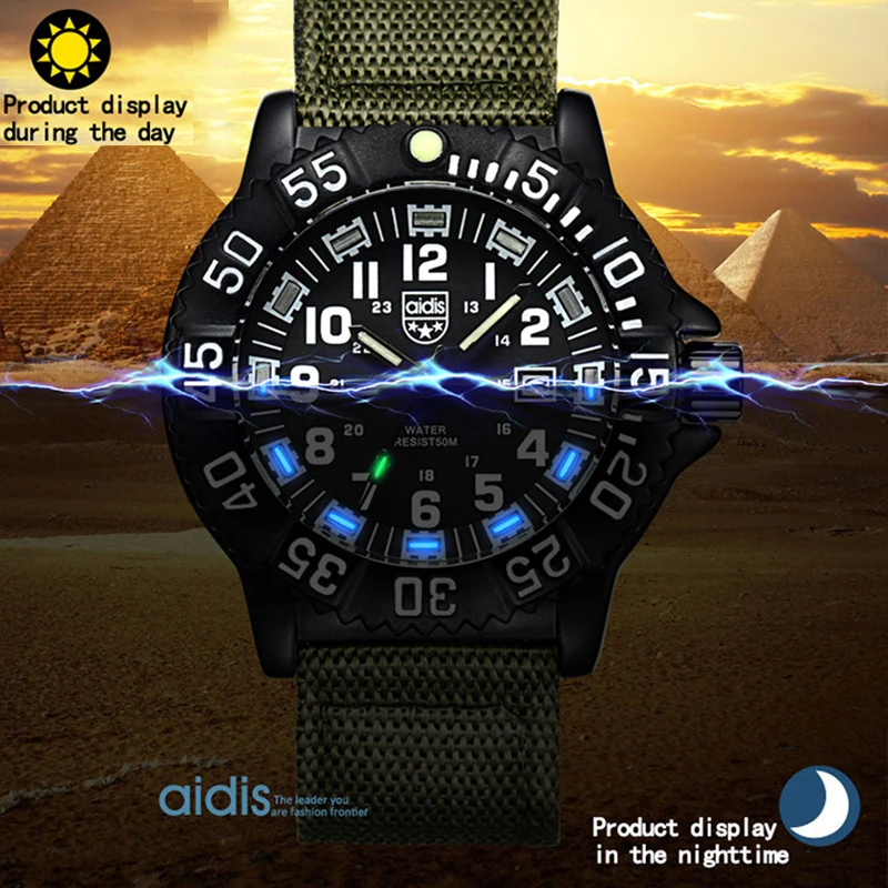 Мужские военные часы Addies уличные спортивные синие светящиеся