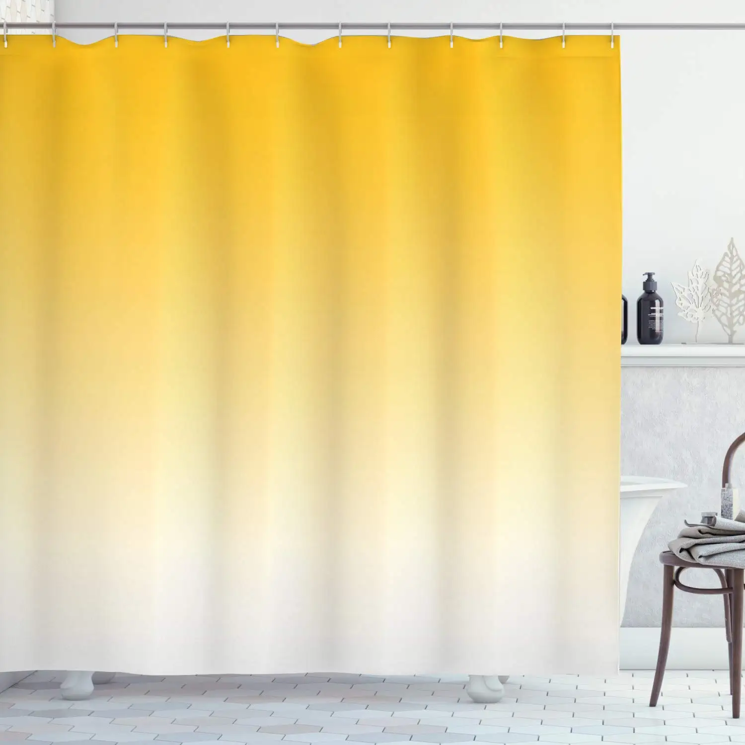 Ombre Shower Curtain, Summer Love on The Beach Theme Inspired for Yellow Lovers Modern Ombre Art Design, Cloth Fabric Bathroom
