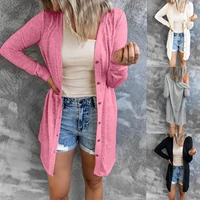 2021 autumn and winter european and american new womens clothes long button solid color casual long sleeves cardigan for women
