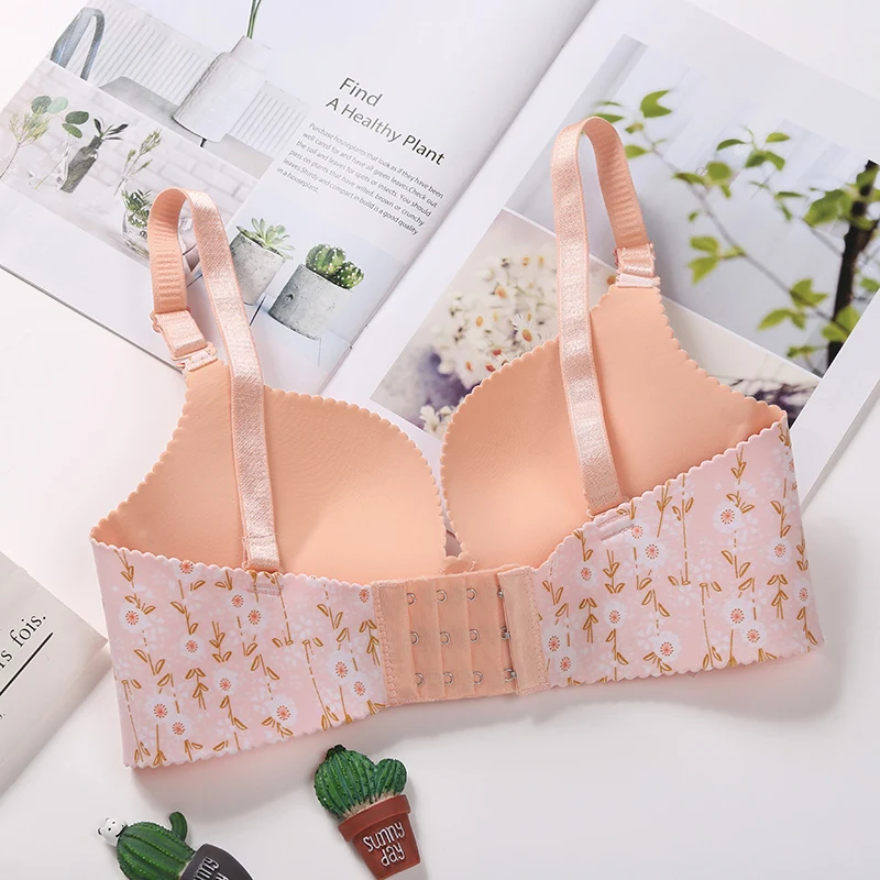 

40 42 44 46 Plus Size Bra Women Flower Print Seamless Bra Sexy Lingerie Floral Push Up Bras One-Piece Underwear