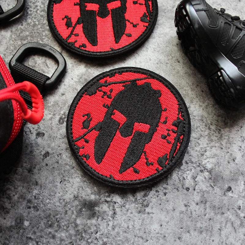 

Spartan Armor Warrior Helmet Patches Full Embroidery Tactical Chapter DIY Badge Pack Devil Clothes Sticker With Loop Hook