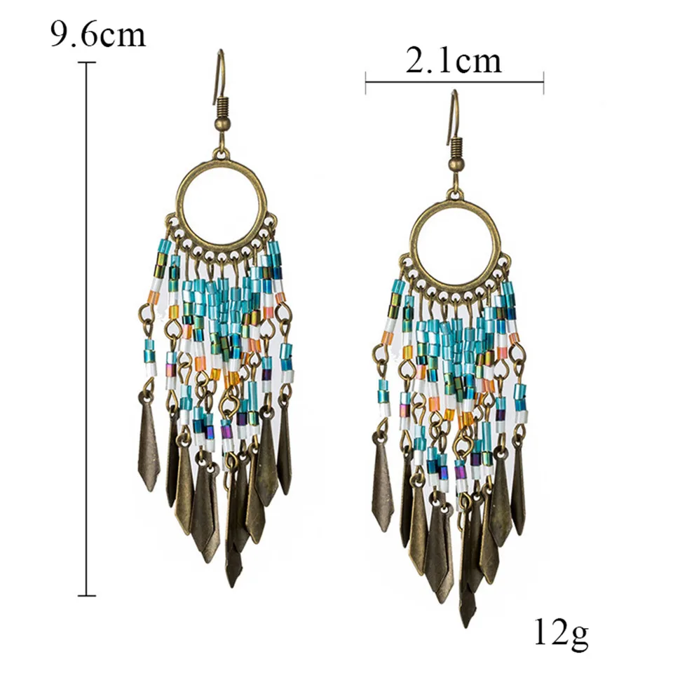 Старинные длинные бахромой серьги для женщин ювелирные изделия Boho красочные смолы черный кристалл кулон серьги кисточкой Этнические серьги падение подарок