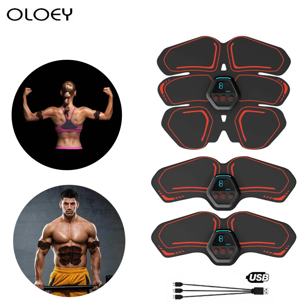 

USB Rechargable Wireless EMS Electric Abdominal Muscles Trainer ABS Stimulator Body Weight Loss Massage Gym Belly Arm Fitness