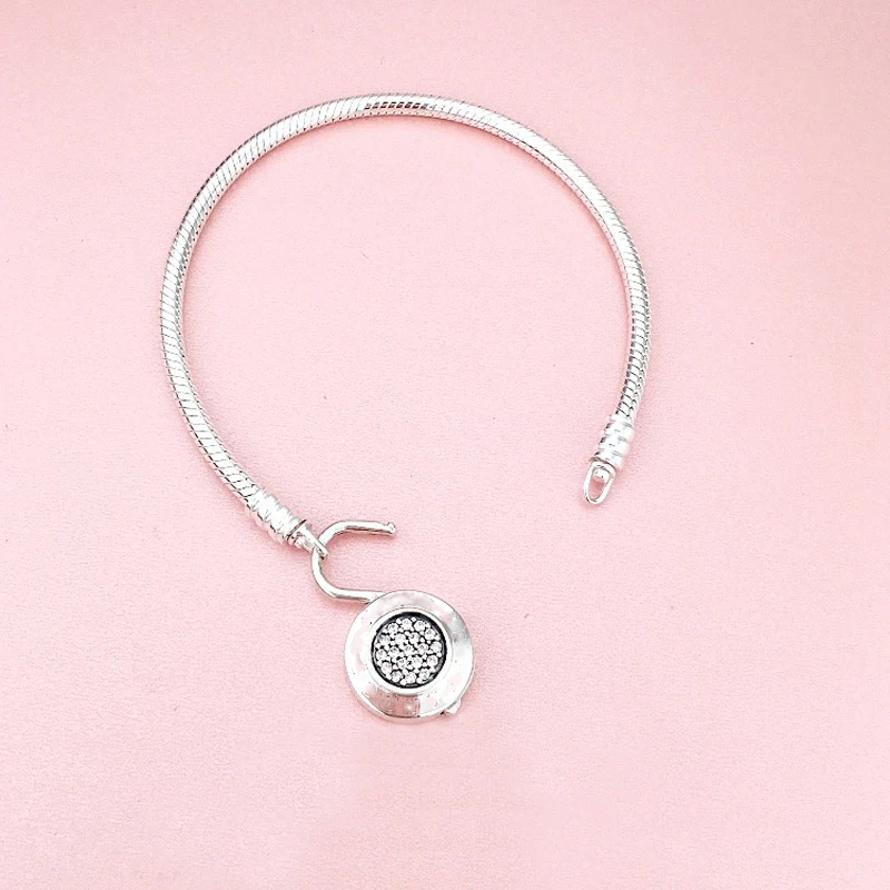

DoDoFly Real 925 Sterling Silver Signature Padlock Moments Smooth Snake Chain Bracelet Bangle Fit Bead Charm DIY Europe Jewelry