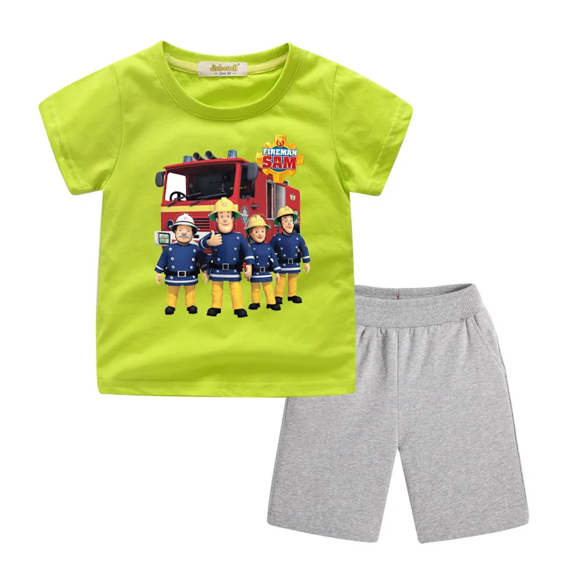 Детские летние футболки с короткими рукавами и шорты изображением Пожарника