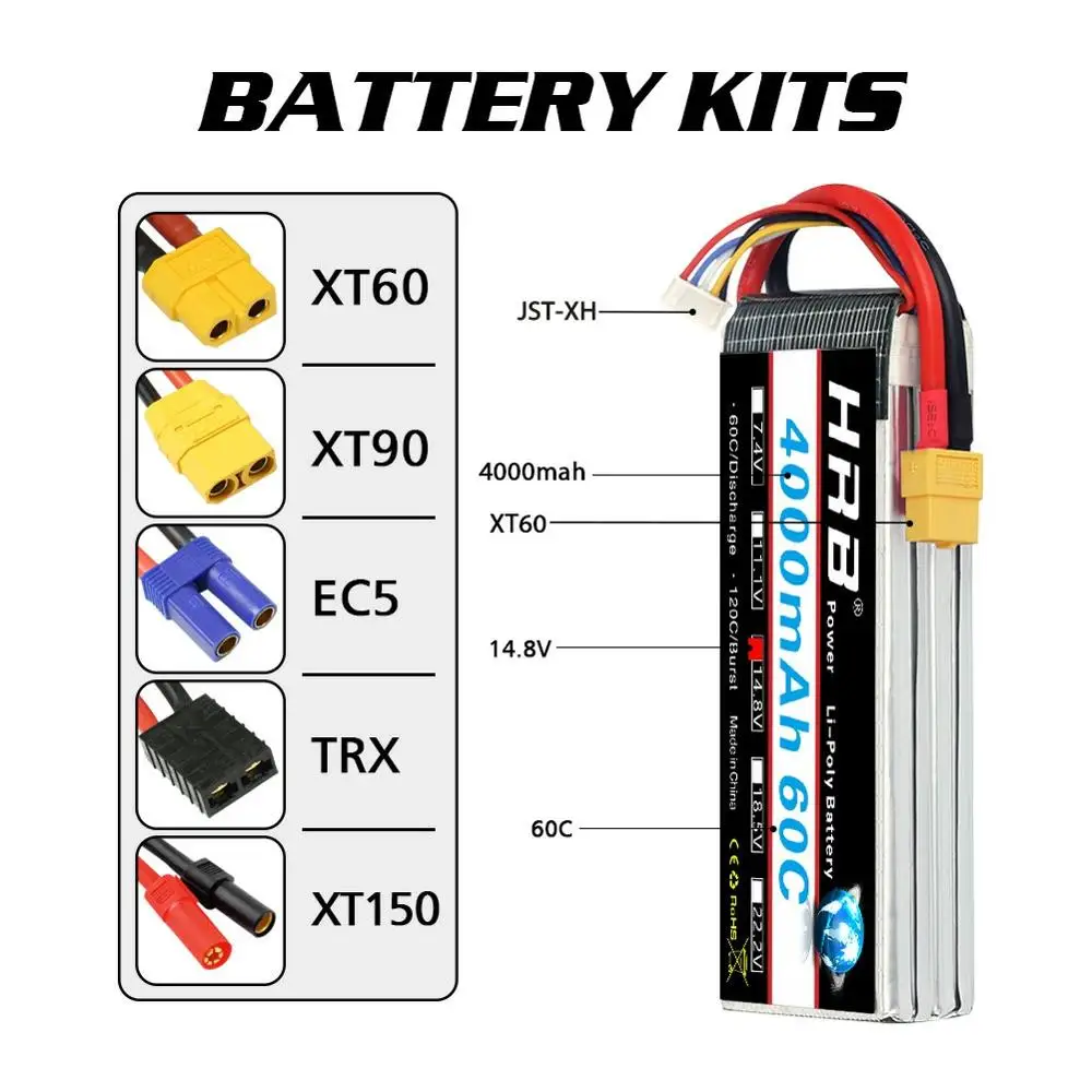 аккумулятор hrb lipo 148 v 5000mah 6000mah 4s 3s 6s 222 v 3300mah 2200mah 1800mah li poly 50c