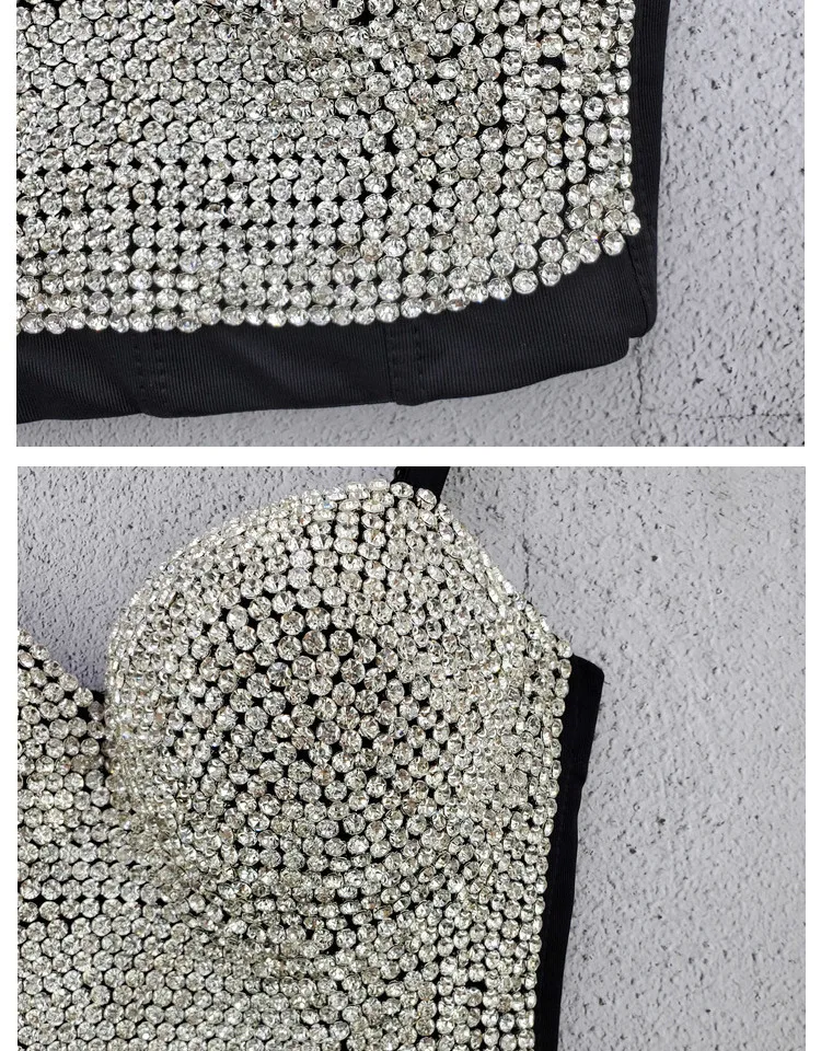 

Solid-color Exterior Wearing A Chest Heavy Work Bustier Diamond-encrusted Banquet Noble Temperament Small Sling Top Woman
