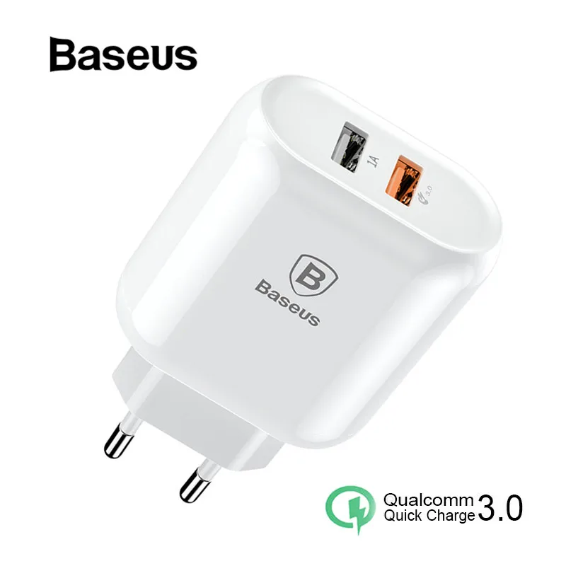 Быстрое зарядное устройство Baseus Dual USB 3,0 для iPhone 8 7 с европейской вилкой USB зарядное устройство адаптер для samsung S9 S8 Xiaomi Быстрая зарядка для мобильных телефонов