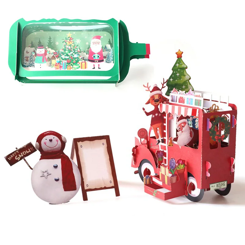 

1PC Merry Christmas 3D Gift Card for Girl Kids Cake Pop-Up Greeting Cards Postcards Gifts