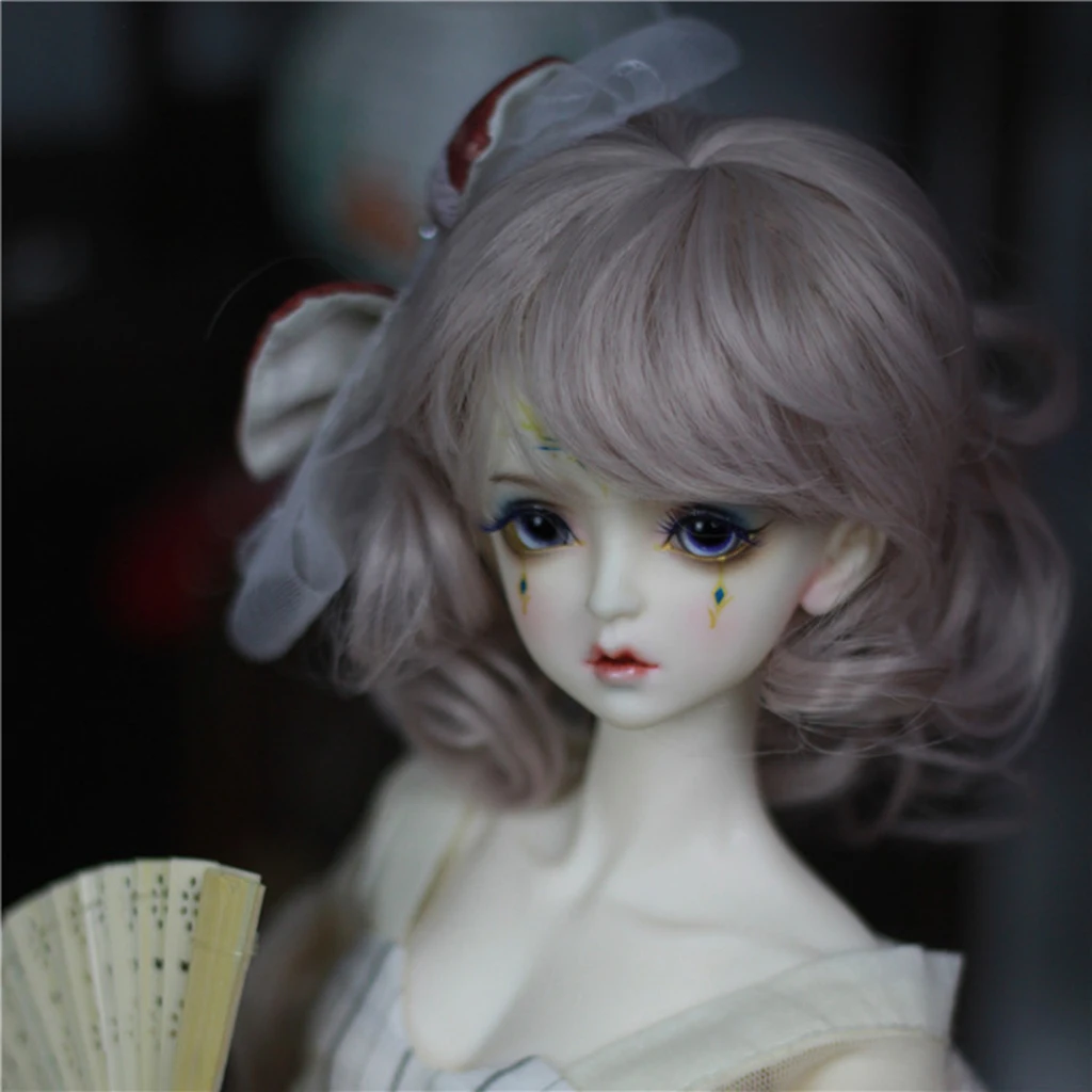 

BJD Doll Wave Curly Wig 9-10 inch 22-24cm for 1/3 DOD SD DZ Dollfie Long Pink-Gray Hair with Bangs DIY Accessories