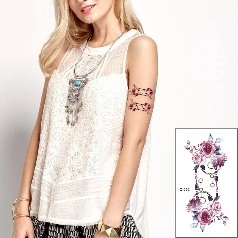 Маленькая Временная тату наклейка Пионовая цепочка Цветочная для женщин и