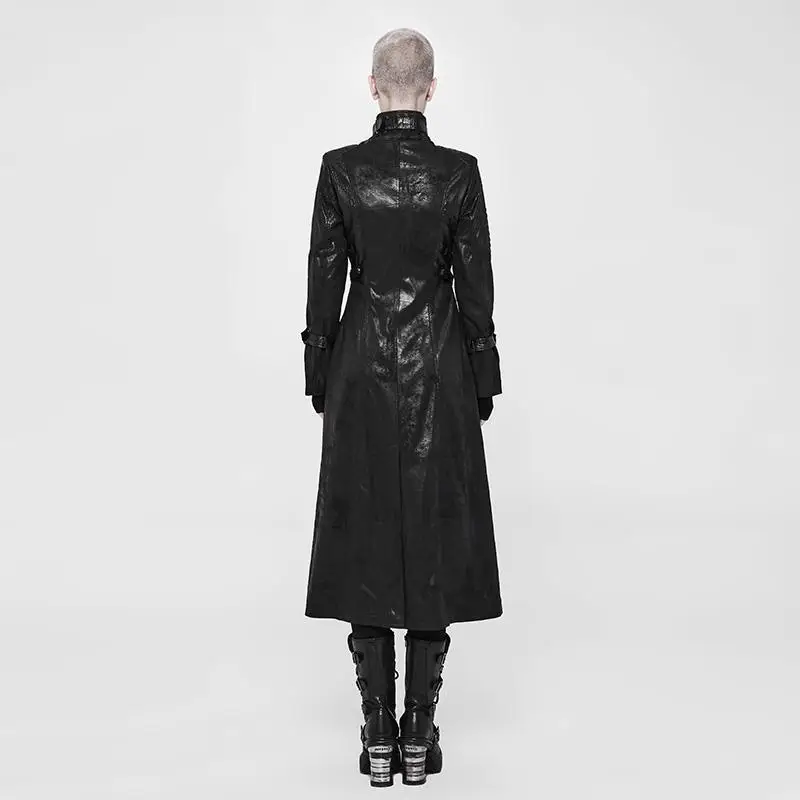 Женское готическое длинное пальто Goth панк рейв из искусственной кожи Косплей