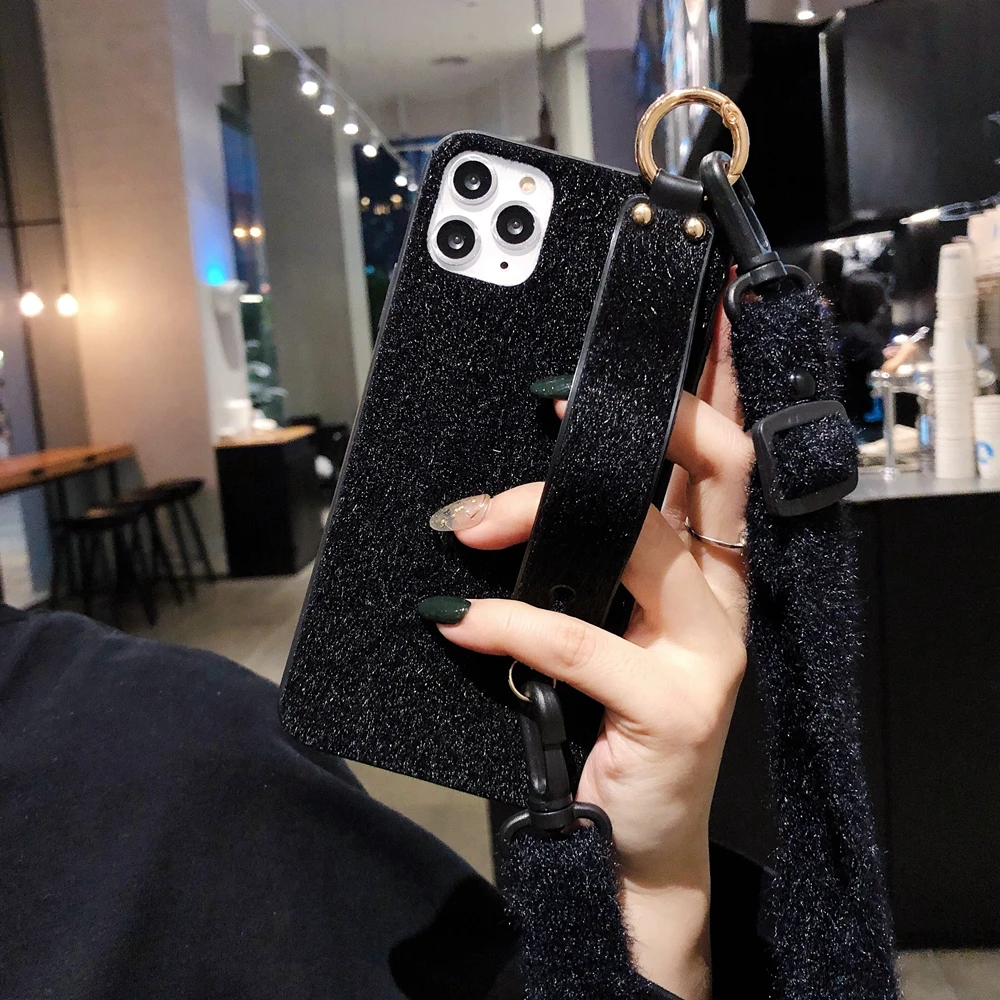 KEYSION ремешок на запястье Чехол для телефона iPhone 11 Pro Max Дамская плюшевая