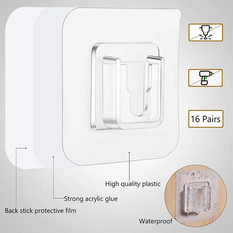 

10/20pcs Transparent Adhesive Wall Hooks Strong Hooks Suction Cup Sucker Wall Hook Storage Holder Kitchen Seamless Hanging Hook